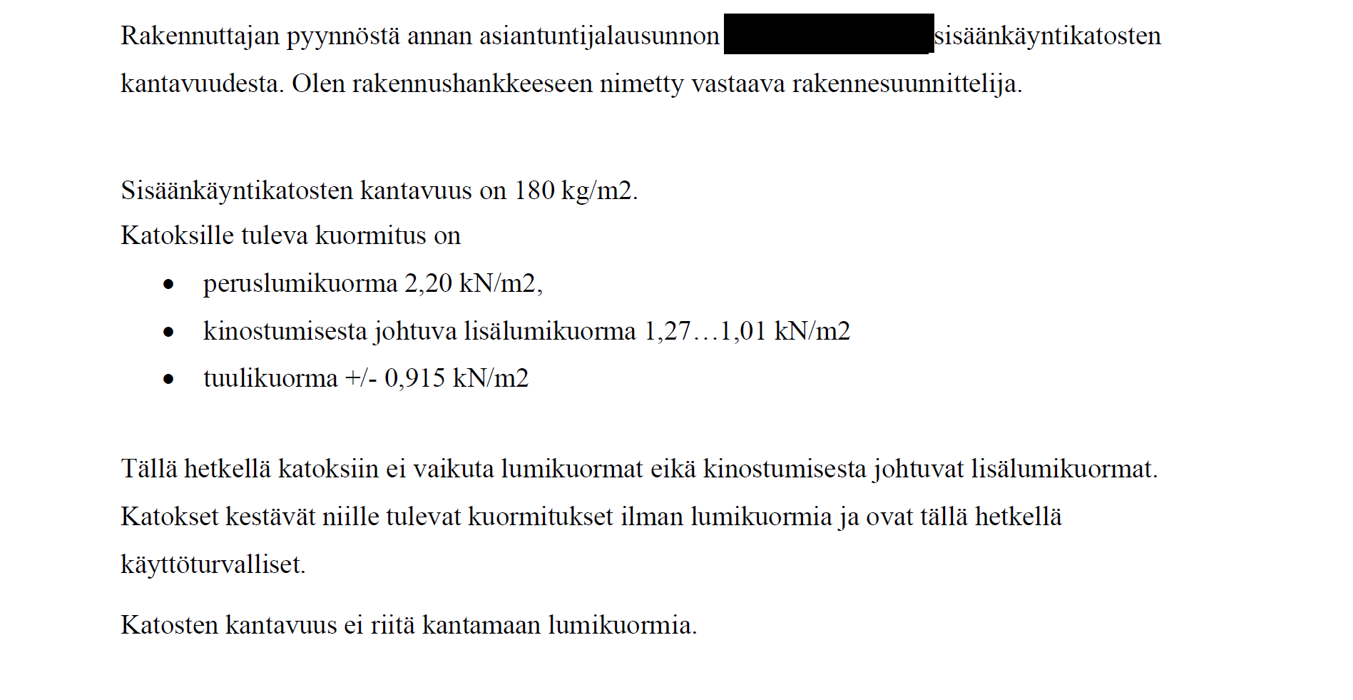 Rakennesuunnittelijan asiantuntijalausunto — esimerkki tarkastusraportin sisällöstä ja yhteenvedosta